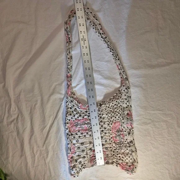 Free People Small Lightweight Reusable Tote Bag, Ivory Black Pink - Picture 6 of 6